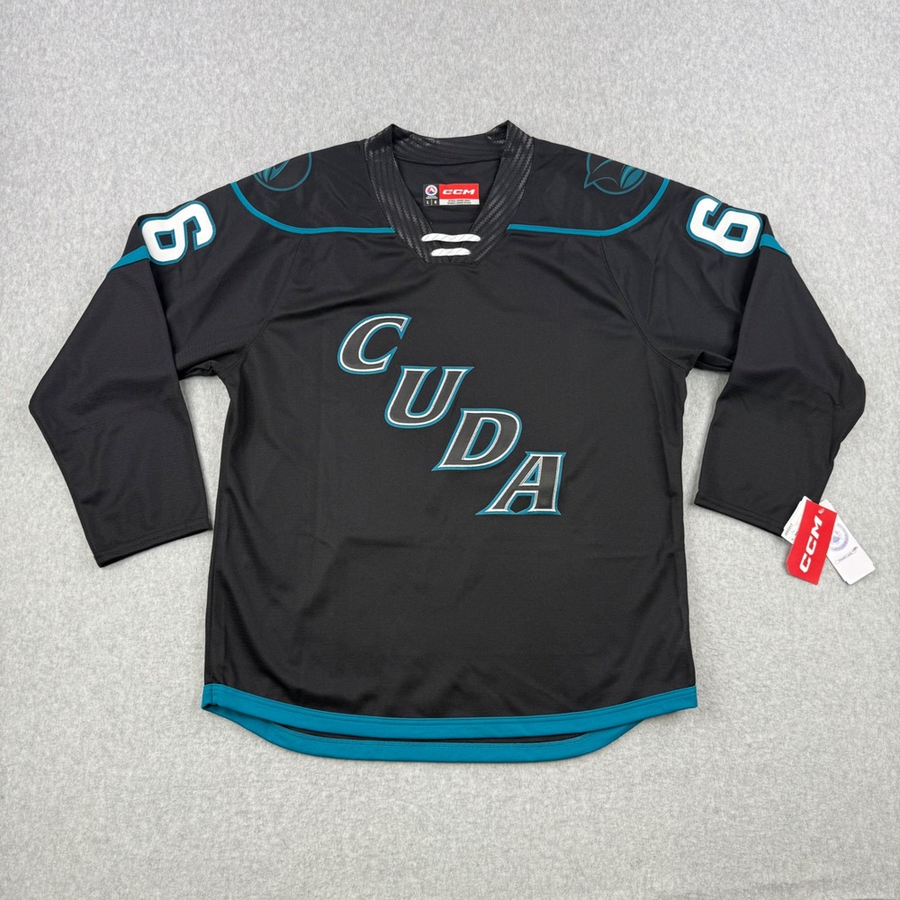 San Jose Barracuda Hockey Jersey Mens Large Black AHL Fireball #66 Cuda Logo CCM